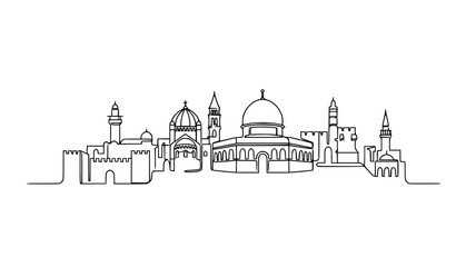 Fototapeta premium Jerusalem city skyline one line art vector illustration for heritage travel and home decor design