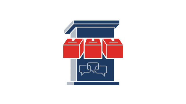 Voting Booth with Ballot Boxes and Speech Bubbles, Election Concept