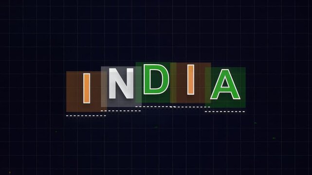 India word reveal animation with vibrant tricolor blocks, dynamic typography transition, cinematic patriotic theme, glowing particle effects, symbolizing national pride and celebration