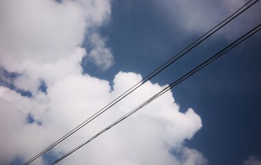 Fototapeta premium Power lines against a beautiful sky backdrop