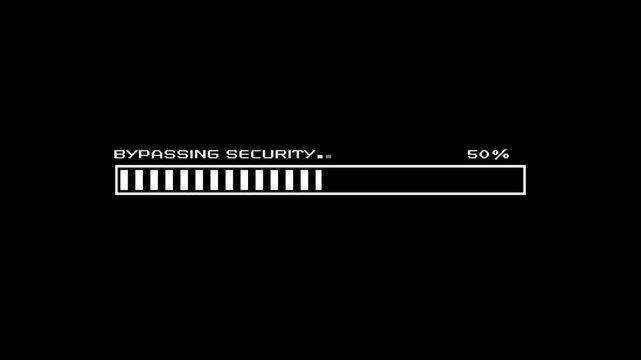 Retro Pixel Bypassing Security Progress Bar Animation From 0 Percent To 100 Percent With 1 Percent Indicator On Black Background Cybersecurity Interface