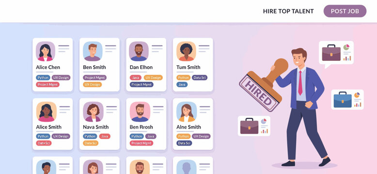 HR Job Hire Tech Pro Top CV UI App Find New Staff Team Work Person