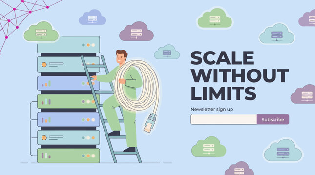 Technician Scaling Cloud Infrastructure Server Rack With Ethernet Cables For Professional SaaS Platform Web Hosting Service