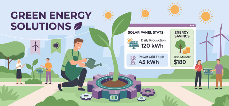 Sustainable green energy solutions technology solar wind power eco friendly environment growth future carbon neutral earth system development