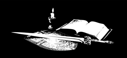 Fototapeta premium Sword and shield. Vector drawing