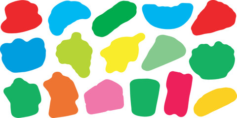 A vibrant collection of abstract, organic shapes in various bright colors scattered across a white background, suggesting creativity and diversity. © Riki