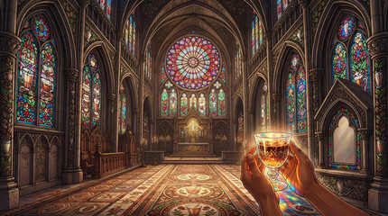 Obraz premium Interior of a historic cathedral with stained glass windows