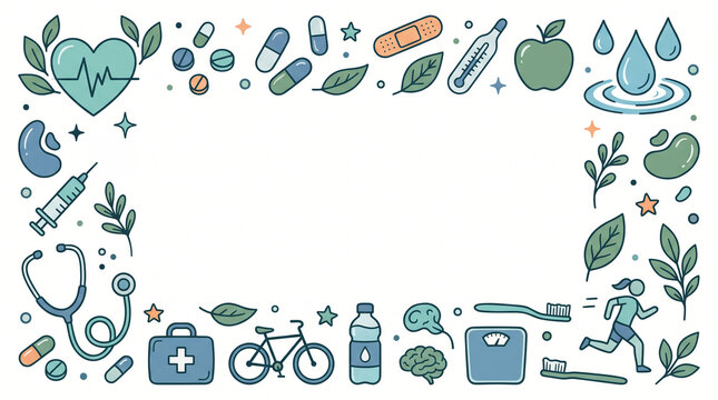Minimalist Health Doodle Background with Medical Icons and Copy Space for Wellness Campaign Templates