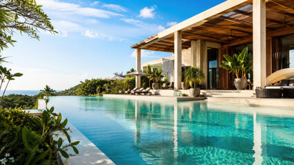 Fototapeta premium Luxury Villa with Infinity Pool Overlooking Ocean