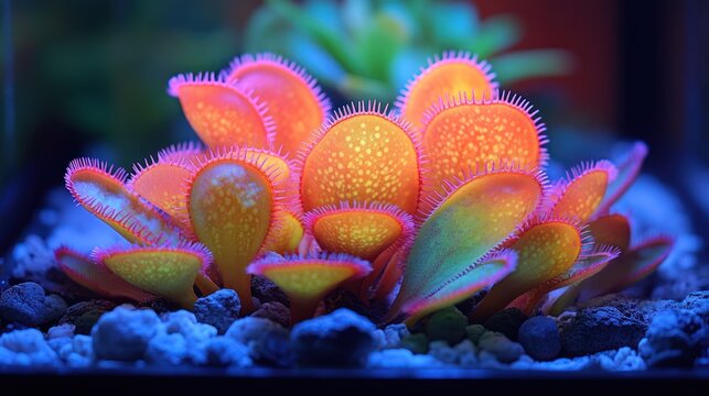 Close-up of vibrant, glowing succulent