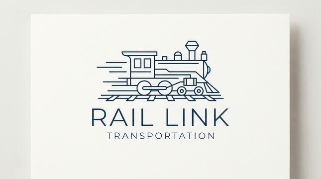 Minimalist outline logo design featuring vintage steam locomotive on railroad track graphic.
