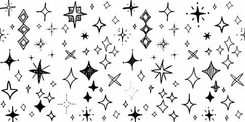 Fototapeta premium extensive collection of hand drawn sketchy stars on white background hand drawn white background pattern astronomy cosmic celestial black and white illustration vector design