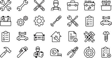 Obraz premium Minimalist Repair & Maintenance Line Icons.