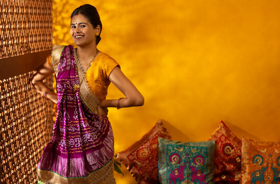 Portrait of Gujrati woman posing in front of camera 