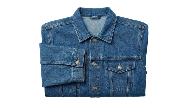 Classic Blue Denim Jacket: A timeless blue denim jacket with a button-up front, folded sleeves, and two chest pockets, offering a versatile and stylish addition to any wardrobe.