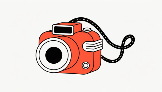 Red camera, vector camera icon, photography equipment, digital illustration