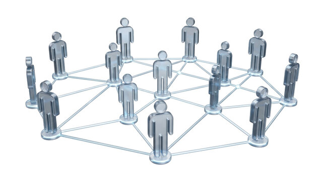 Human Network Connection: A conceptual illustration depicts a network of interconnected human figures, symbolizing teamwork, community, and digital communication.