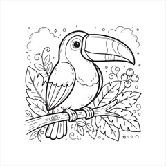 Cute toucan bird sitting on a branch coloring page Vector © Tuhinnaaa_69