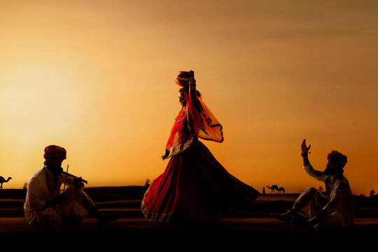 Rajasthani dance troupe performing in desert