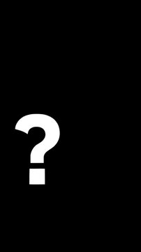 White question marks floating on an empty black background, vertical video featuring animated symbols for quizzes, mystery, education and information concepts