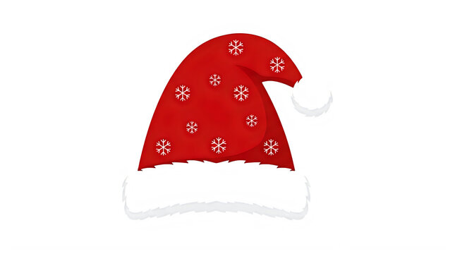 Merry Christmas Santa Red Christmas Santa hat, festive holiday decoration, snowflake pattern, winter seasonal accessory VECTOR