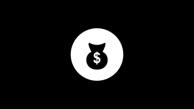 Animated Money Bag Icon with Dollar Sign on Black Background Representing Finance and Wealth.