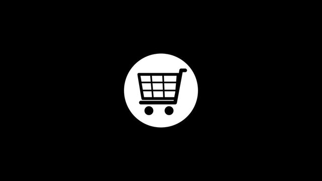 Shopping Cart Icon Animation on Black Background for E-commerce and Online Retail.