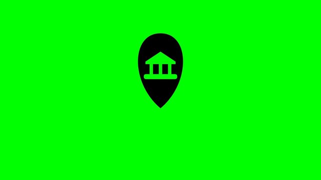 Bank Location Pin Icon on Green Screen for Financial Services and Navigation.