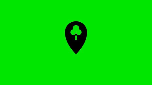 Animated Clover Location Pin Icon on Green Screen for St. Patricks Day.