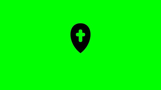 Religious Cross Location Pin Icon on Green Screen for Spiritual Navigation.