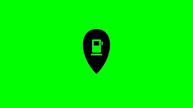 Fuel Station Location Pin Icon on Green Screen for Navigation and Travel.