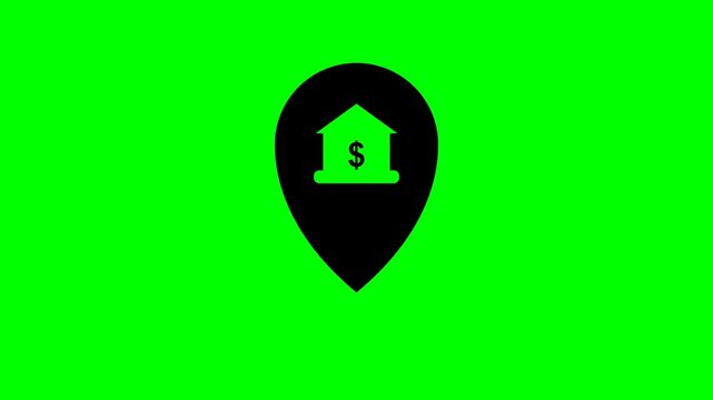 Bank Location Pin Icon on Green Screen.