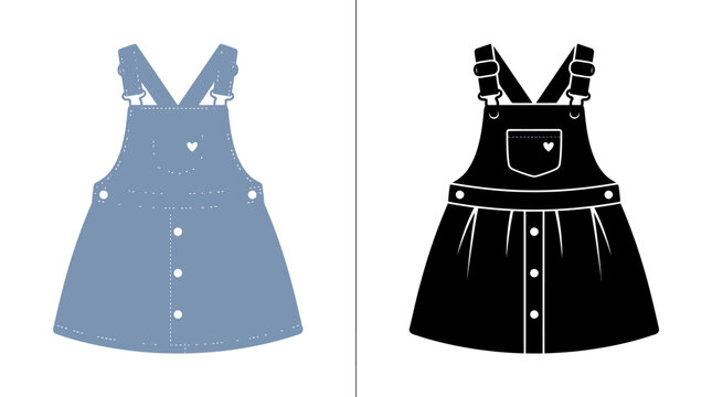 Denim Overall Silhouette And Color Illustration On White Background