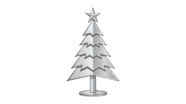 Merry Christmas Santa Metallic silver Christmas tree sculpture, decorative holiday ornament, shiny tree figurine, modern minimalist decor VECTOR