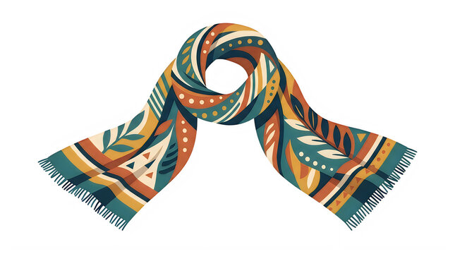 Merry Christmas Santa Colorful scarf, vibrant textile, bohemian fashion accessory, leaf pattern VECTOR