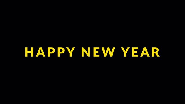 "Happy New Year Text Animation, Golden Kinetic Typography Word Reveal, 4K Motion Graphics with Alpha Channel"