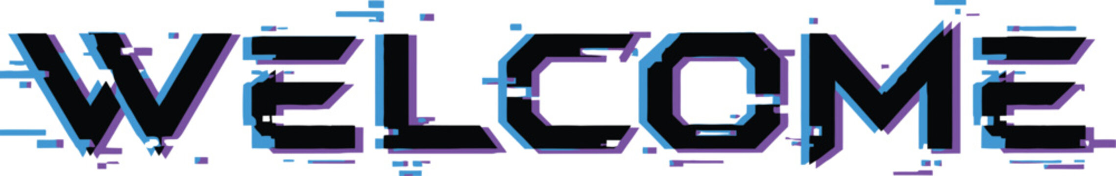RGB Glitch Welcome Typography with Digital Distortion Cyber Text Effect Isolated on White Background