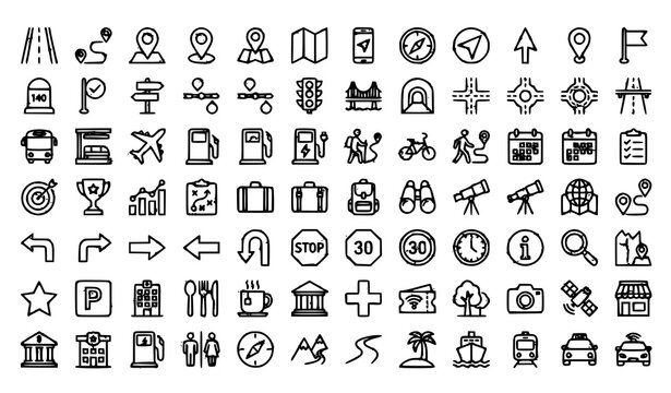 Navigation Roadmap Line Icon Collection Vector with Route Maps Planning and Editable Stroke Symbols