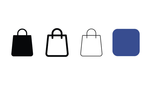 Set of shopping bag icons with different fill styles including solid blue square