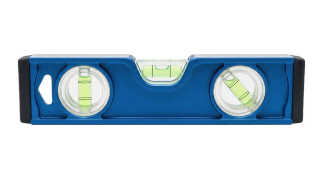 Blue Level Tool: A close-up studio shot of a blue spirit level tool, perfect for construction and DIY projects, showcasing its precision measurement capabilities.