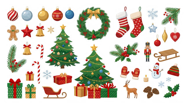 Merry Christmas Santa Christmas icons, holiday symbols, festive decorations, winter elements VECTOR