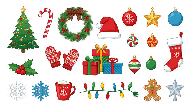 Merry Christmas Santa Christmas icons, holiday symbols, festive decorations, 20 elements VECTOR