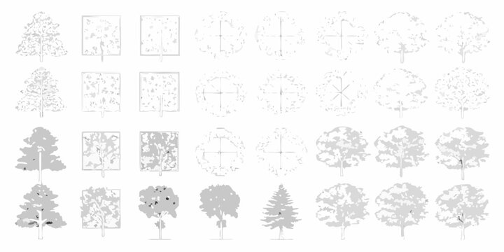 set of fifteen hand drawn tree silhouettes on white background silhouette botanical nature forest landscape graphic design vector illustration pattern