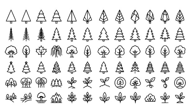 Hand Drawn Tree Outline Icons Vector Pack for Nature and Ecology