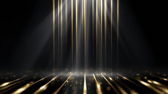 Luxury golden spotlights on dark background elegant stage
