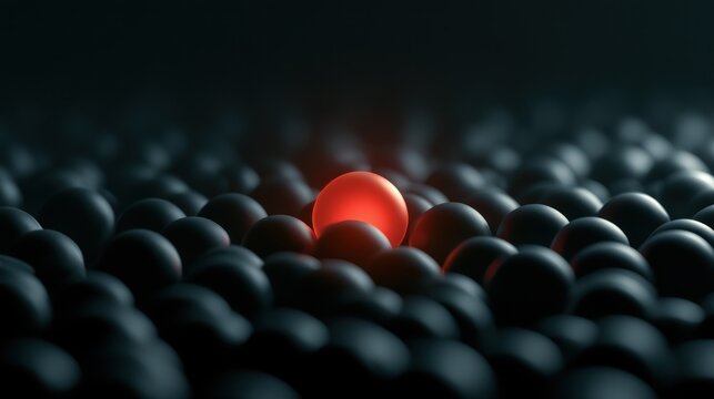 Single glowing red egg among dark eggs