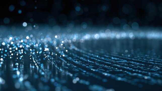 Abstract blue particles flowing in digital space