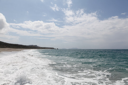 Waves washing ashore at Triopetra Beach, southern Crete, Greece