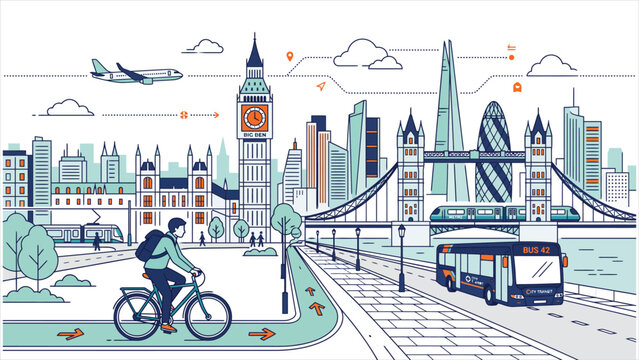 Smart Urban Transit and Sustainable City Public Transportation Vector Illustration.