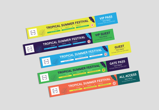 Tropical Summer Festival Wristband Template Set for Events and Concerts